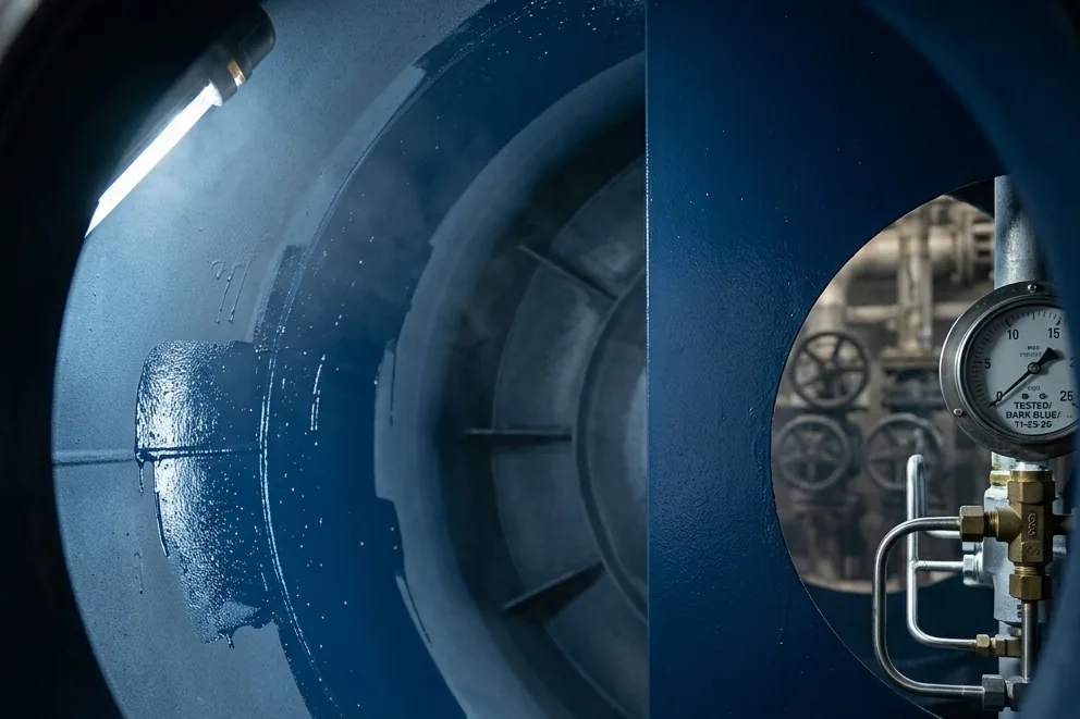 Interno di un manufatto industriale con rivestimento blu